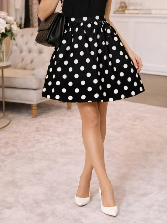 CECE Havana Fiesta Rich Black Polka Dot Skater Skirt Size 14 NWT - Picture 2 of 12